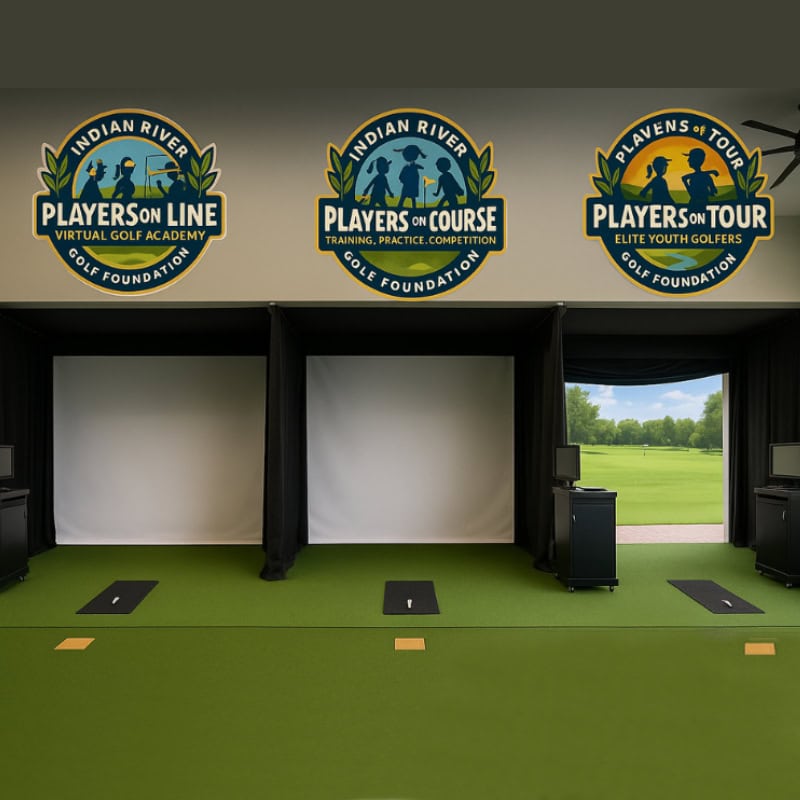 Indoor driving range wide shot